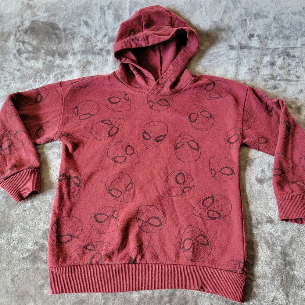 Marvel Spider-Man Hoodie Kids Size 7 Red Excellent All Over Print Pullover 719